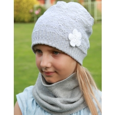 Gray Hat With Flower, 100% Merino Wool
