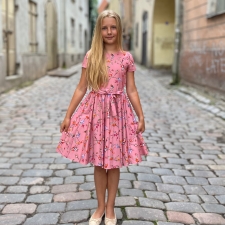 Pink Dress With Birds And Flowers