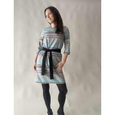 Gray Woolen Dress With Stripes